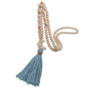 Vintage Wood Beads Necklace Tassel Pendant Bohemian Charms Jewelry