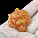 Hand Carved Jade Tiger Pendant Necklace Sweater Chain