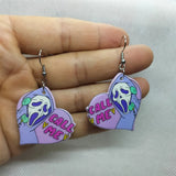 Yungqi Acrylic Heart Skull Dangle Earring Halloween Drop Earrings