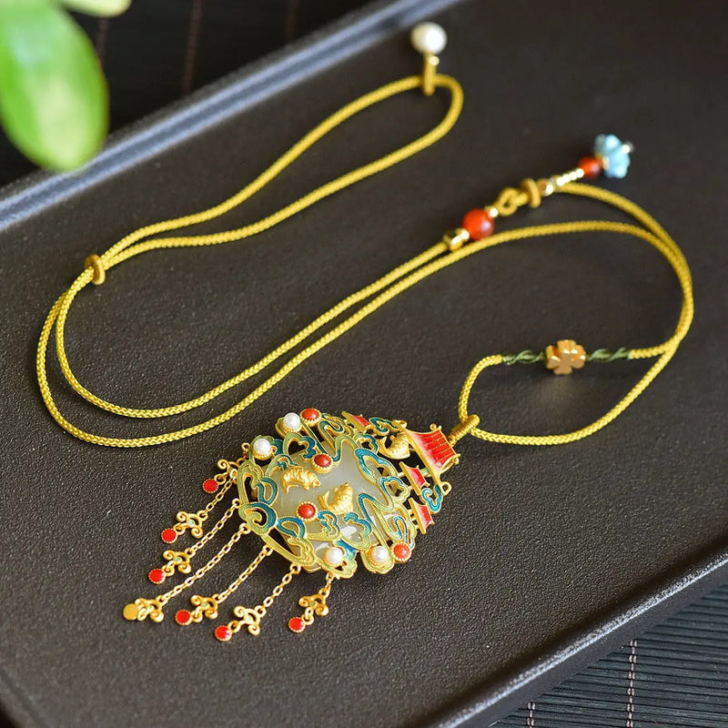 Vintage S925 Sterling Silver Hetian Jade Necklace