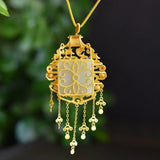 Natural Hetian Jade Necklace S925 Sterling Silver Vintage Ethnic Style