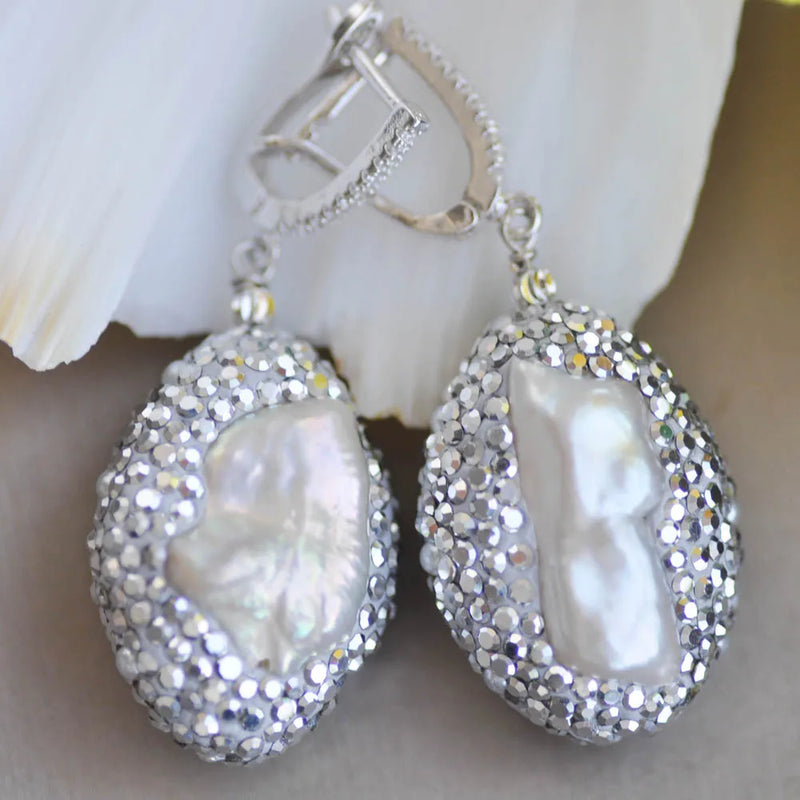 Biwa Baroque CZ Dangle Earrings with Babysbreath