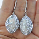 Biwa Baroque CZ Dangle Earrings with Babysbreath