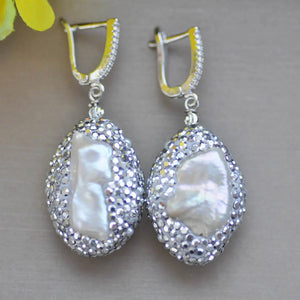 Biwa Baroque CZ Dangle Earrings with Babysbreath