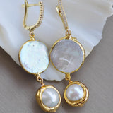 20mm Coin Freshwater Pearl Gold-Plating Dangle Earring