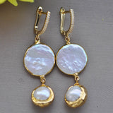 20mm Coin Freshwater Pearl Gold-Plating Dangle Earring