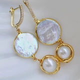 20mm Coin Freshwater Pearl Gold-Plating Dangle Earring
