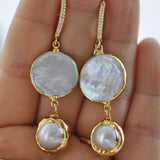 20mm Coin Freshwater Pearl Gold-Plating Dangle Earring