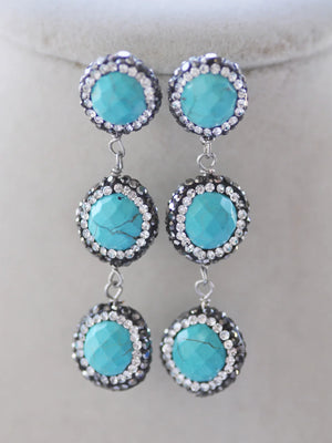 Turquoise CZ Dangle Earrings 925ss 14mm Round