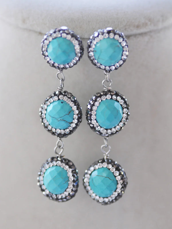 Turquoise CZ Dangle Earrings 925ss 14mm Round