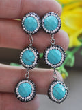 Turquoise CZ Dangle Earrings 925ss 14mm Round