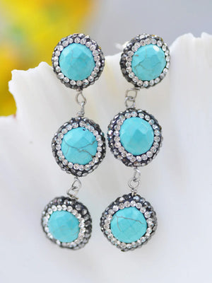 Turquoise CZ Dangle Earrings 925ss 14mm Round