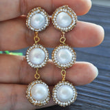 15mm Round Pearl CZ Dangle Earrings