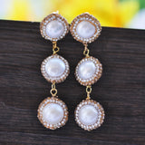 15mm Round Pearl CZ Dangle Earrings