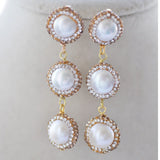 15mm Round Pearl CZ Dangle Earrings