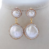 22mm Coin Pearl CZ Dangle Earring