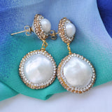 22mm Coin Pearl CZ Dangle Earring