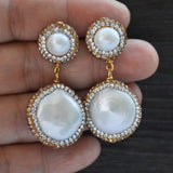 22mm Coin Pearl CZ Dangle Earring
