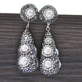 Pearl Tower CZ Bead Dangle Earrings