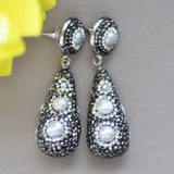 Pearl Tower CZ Bead Dangle Earrings