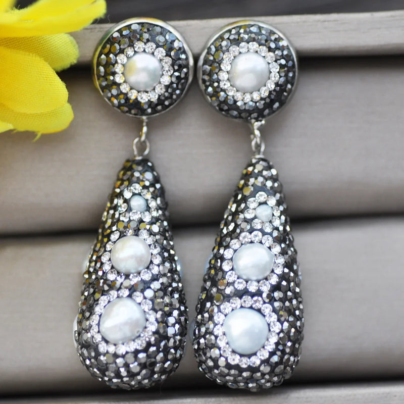 Pearl Tower CZ Bead Dangle Earrings