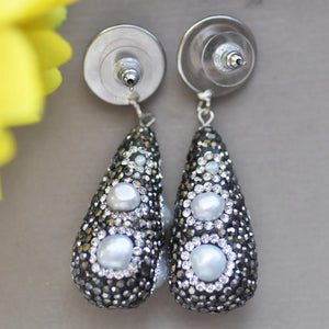 Pearl Tower CZ Bead Dangle Earrings