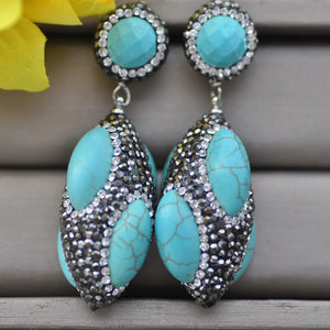 Turquoise Round CZ Bead Dangle Earrings