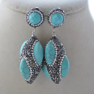 Turquoise Round CZ Bead Dangle Earrings