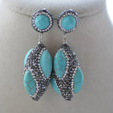 Turquoise Round CZ Bead Dangle Earrings
