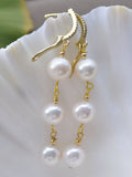 Round Freshwater Pearl Dangle Earrings with CZ