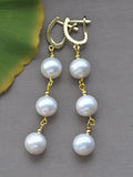 Round Freshwater Pearl Dangle Earrings with CZ