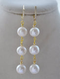 Round Freshwater Pearl Dangle Earrings with CZ