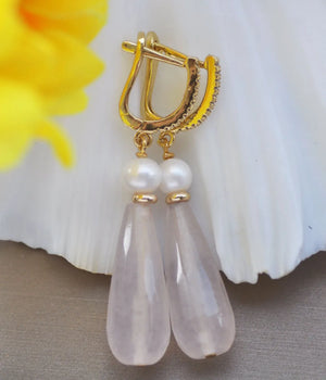 Pink Teardrop Crystal Earrings CZ