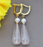 Pink Teardrop Crystal Earrings CZ