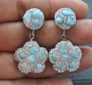 Aquamarine Flower CZ Dangle Earrings Women Jewelry
