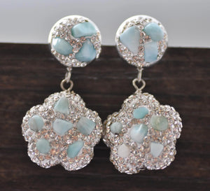 Aquamarine Flower CZ Dangle Earrings Women Jewelry