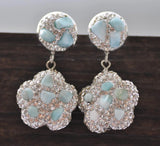 Aquamarine Flower CZ Dangle Earrings Women Jewelry