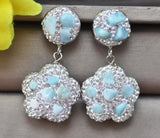 Aquamarine Flower CZ Dangle Earrings Women Jewelry