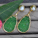 35mm Green Jade Plate Pearl Earrings