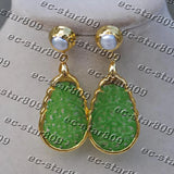 35mm Green Jade Plate Pearl Earrings