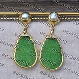 35mm Green Jade Plate Pearl Earrings