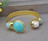 Coin Aquamarine Pearl Gold-plating Bangle Bracelet