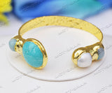 Coin Aquamarine Pearl Gold-plating Bangle Bracelet