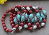 Elastic 8'' Turquoise Pearl Coral Bracelet