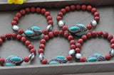 Elastic 8'' Turquoise Pearl Coral Bracelet