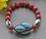 Elastic 8'' Turquoise Pearl Coral Bracelet