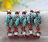 Elastic 8'' Turquoise Pearl Coral Bracelet