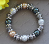 Multicolor Shell Pearl Bead Bracelet 8'' 12mm