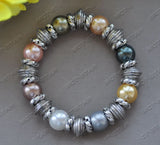 Multicolor Shell Pearl Bead Bracelet 8'' 12mm