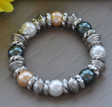 Multicolor Shell Pearl Bead Bracelet 8'' 12mm